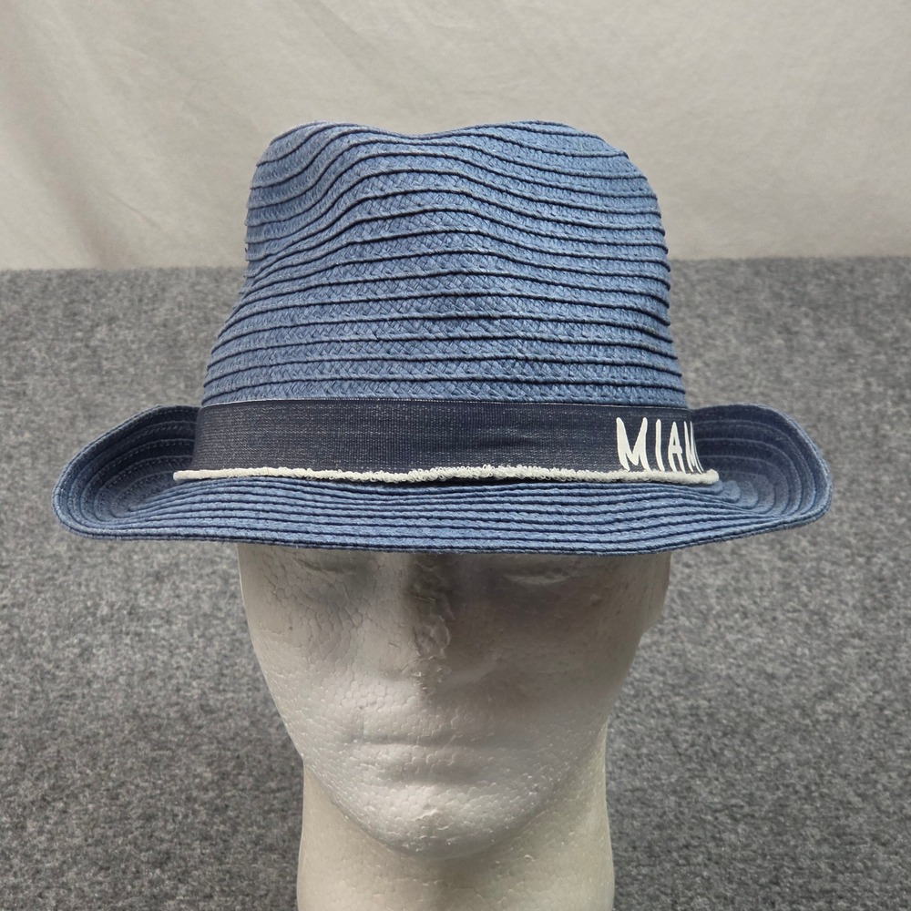 Robin Ruth Miami Fedora Hat One Size Blue Miami Souvenir Woven 100% Straw Sun